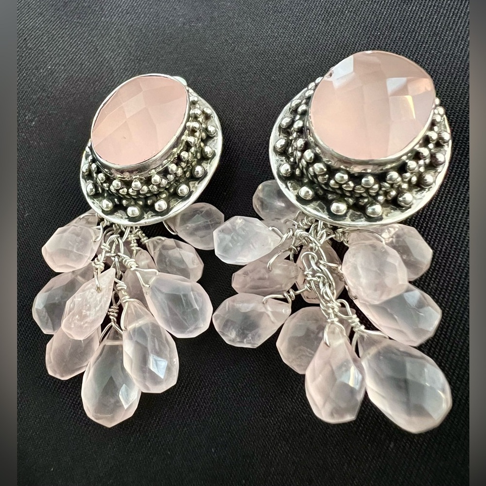 Beautiful Rose Quartz SterlingSilver Clip Earrings Excellent Preloved Condition.